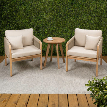 Aveiro 3-Piece Modern Bohemian Roped Corner Acacia Wood Conversation Outdoor Patio Set with Cushions